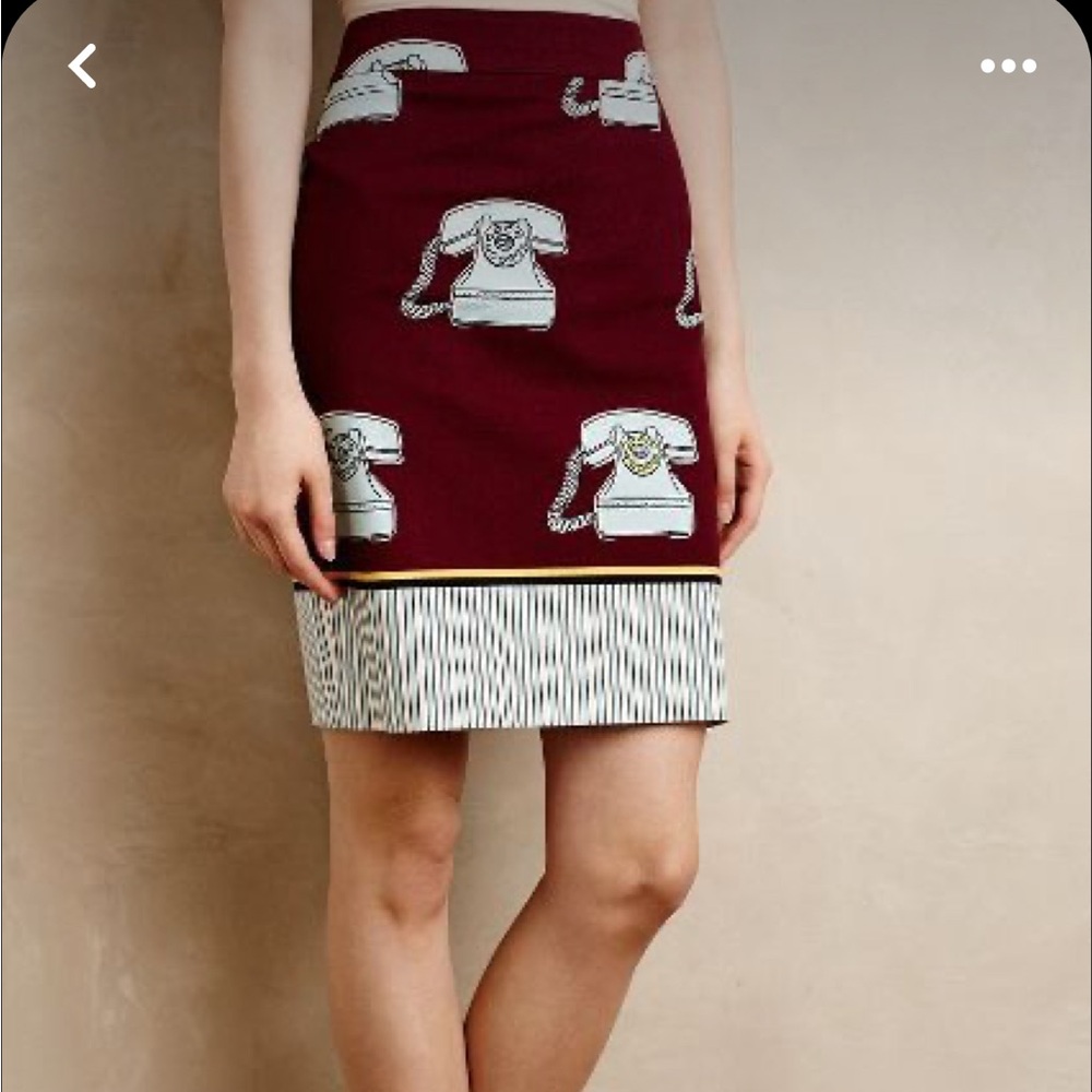 Maeve Anthropologie Clementina Telephone Pencil Skirt Retro Rare Red Blue Size 4